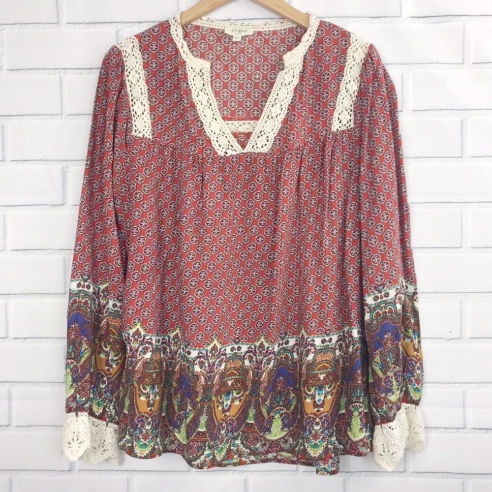 UMGEE Floral Lace Boho Top Large